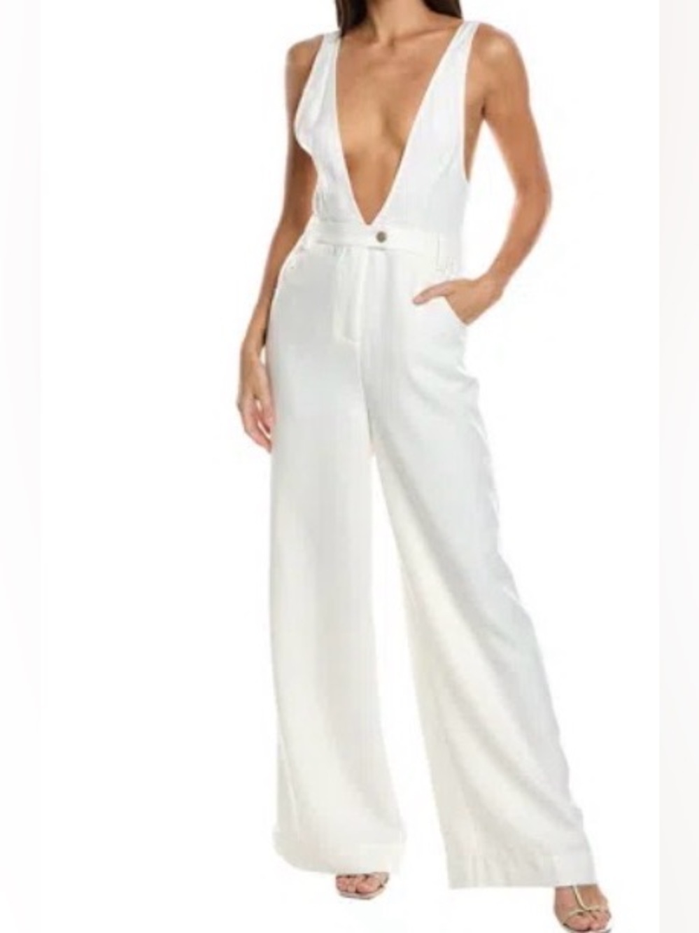 WeWoreWhat Deep V Flare Overall In Ivory